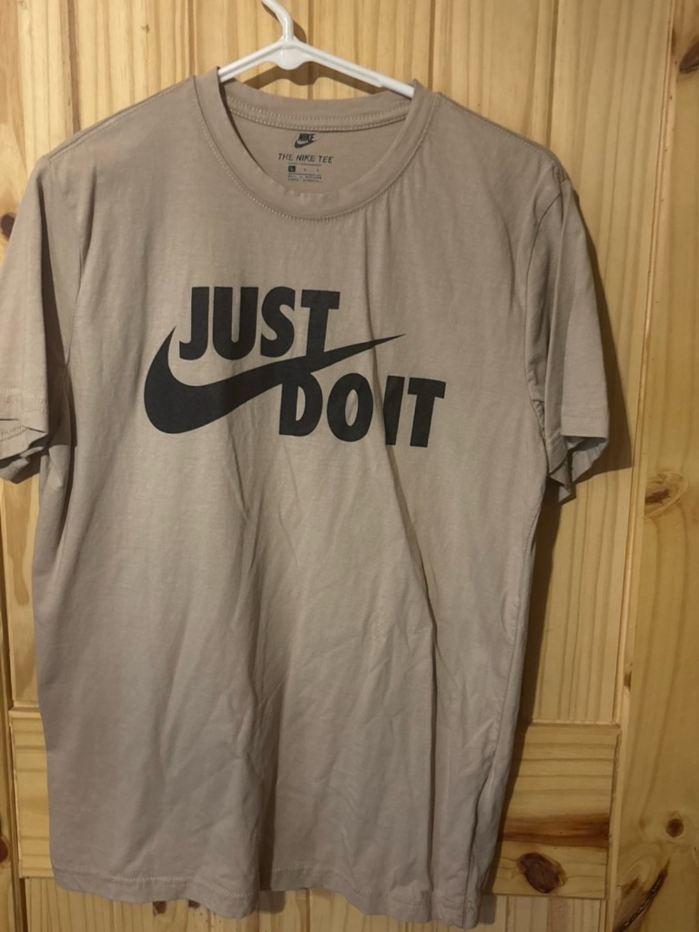 Nike Women’s Taupe Short Sleeve 'Just Do It' Tee with Black Logo